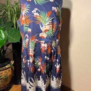 Talbots 20W Navy Tropical Floral Fit & Flare Midi Dress Pockets